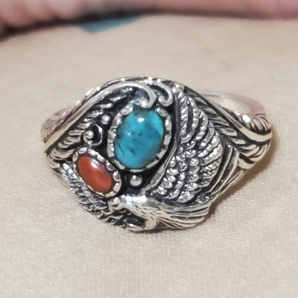 925 The Bradford Exchange "Spirit of the Eagle" turquoise ring size 7 - Picture 2 of 5